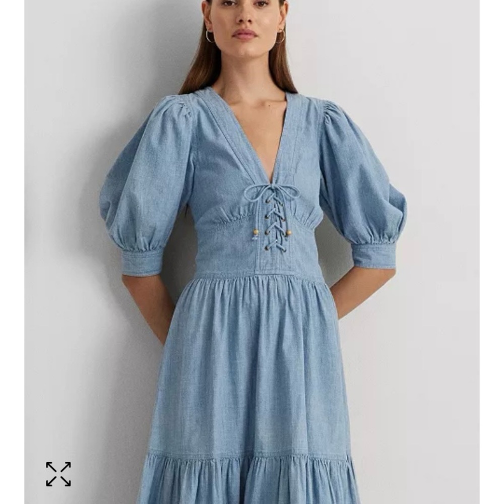 SOLD ☀️ Ralph Lauren Cotton Puff Sleeve Chambray Dress - Picture 3 of 11